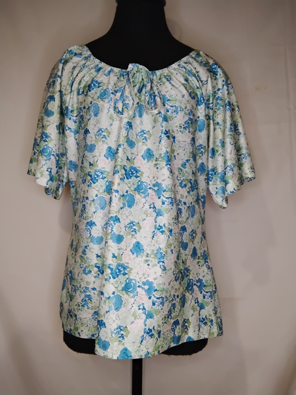 Blue Floral Off-Shoulder Peasant Blouse